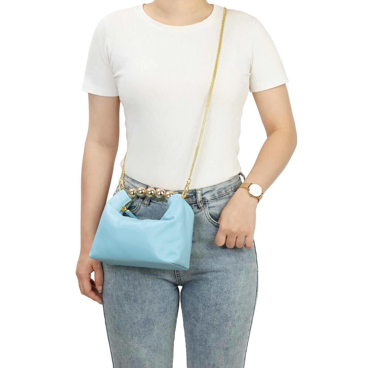 Tiffany & Fred Lambskin Mini Shoulder Bag with Gold Bead Handle