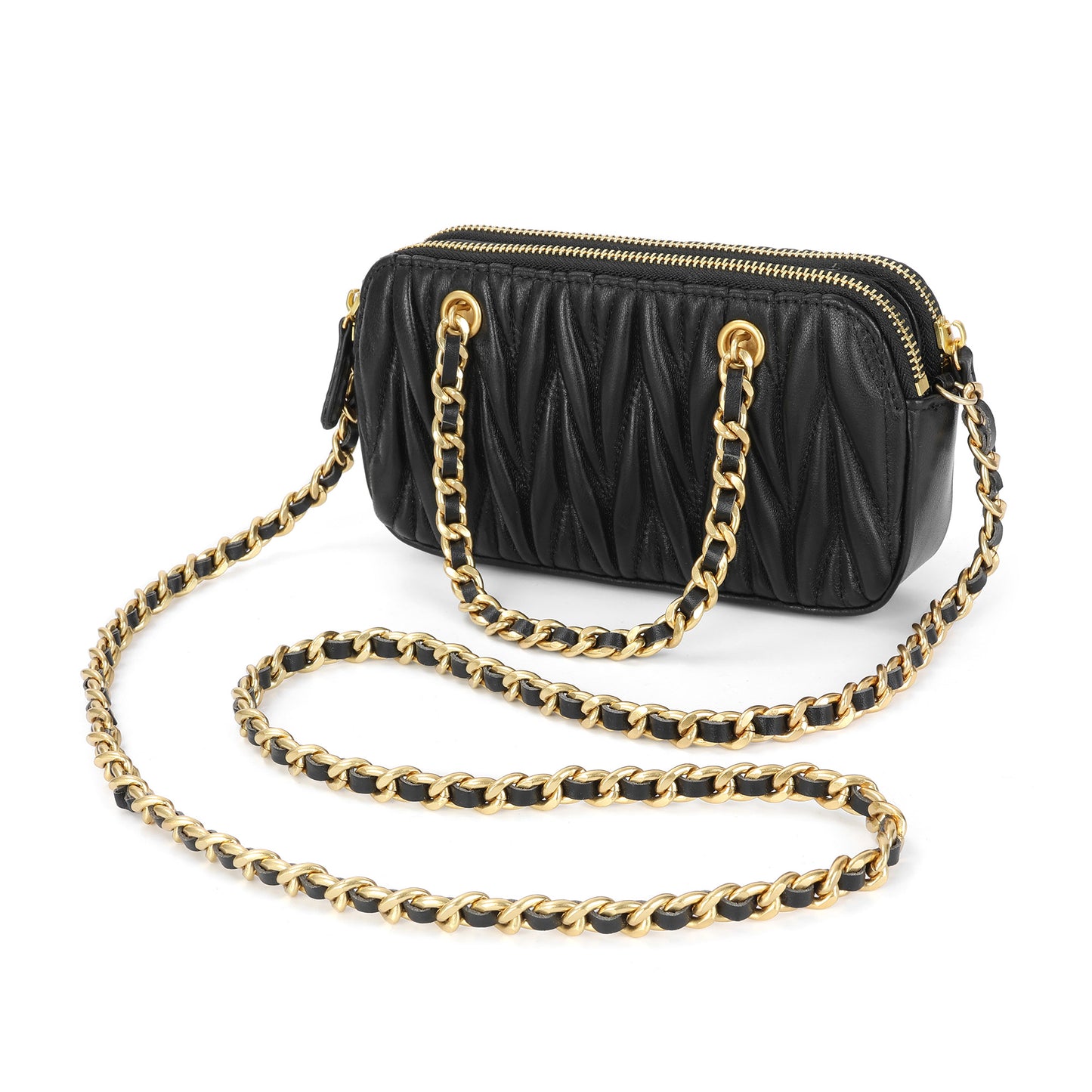 Luxe Quilted Leather Crossbody with Gold Chain Detail