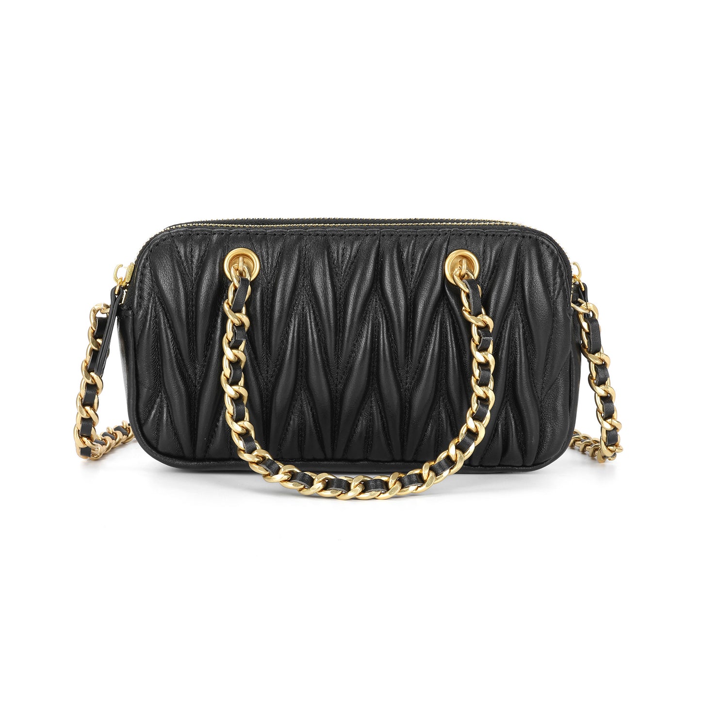 Luxe Quilted Leather Crossbody with Gold Chain Detail