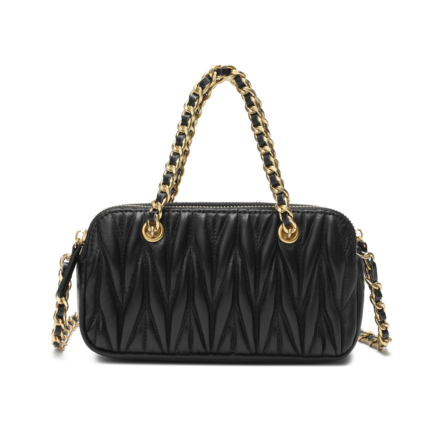 Luxe Quilted Leather Crossbody with Gold Chain Detail