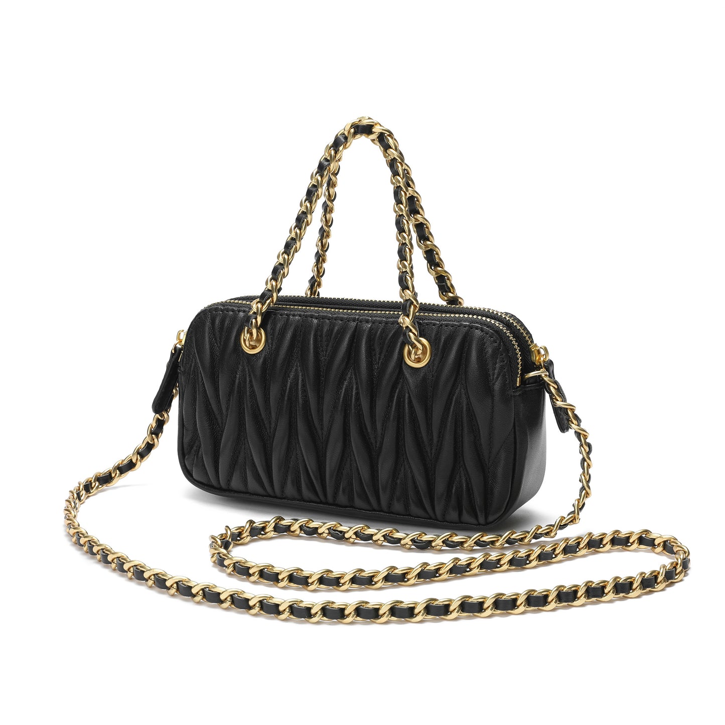 Luxe Quilted Leather Crossbody with Gold Chain Detail