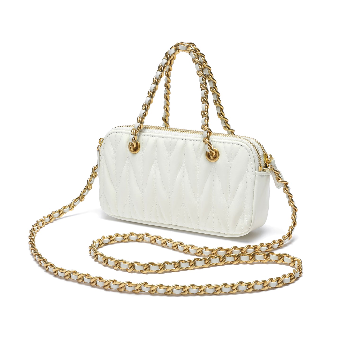 Luxe Quilted Leather Crossbody with Gold Chain Detail