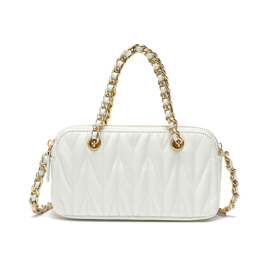 Luxe Quilted Leather Crossbody with Gold Chain Detail