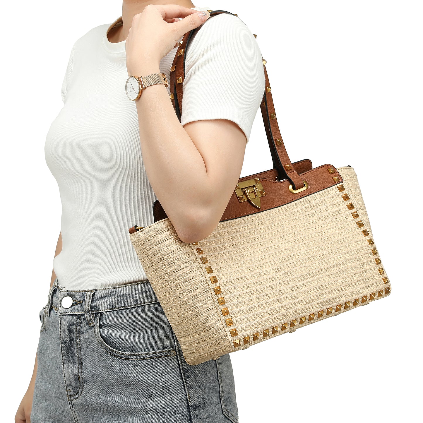 Raffia & Leather Tote