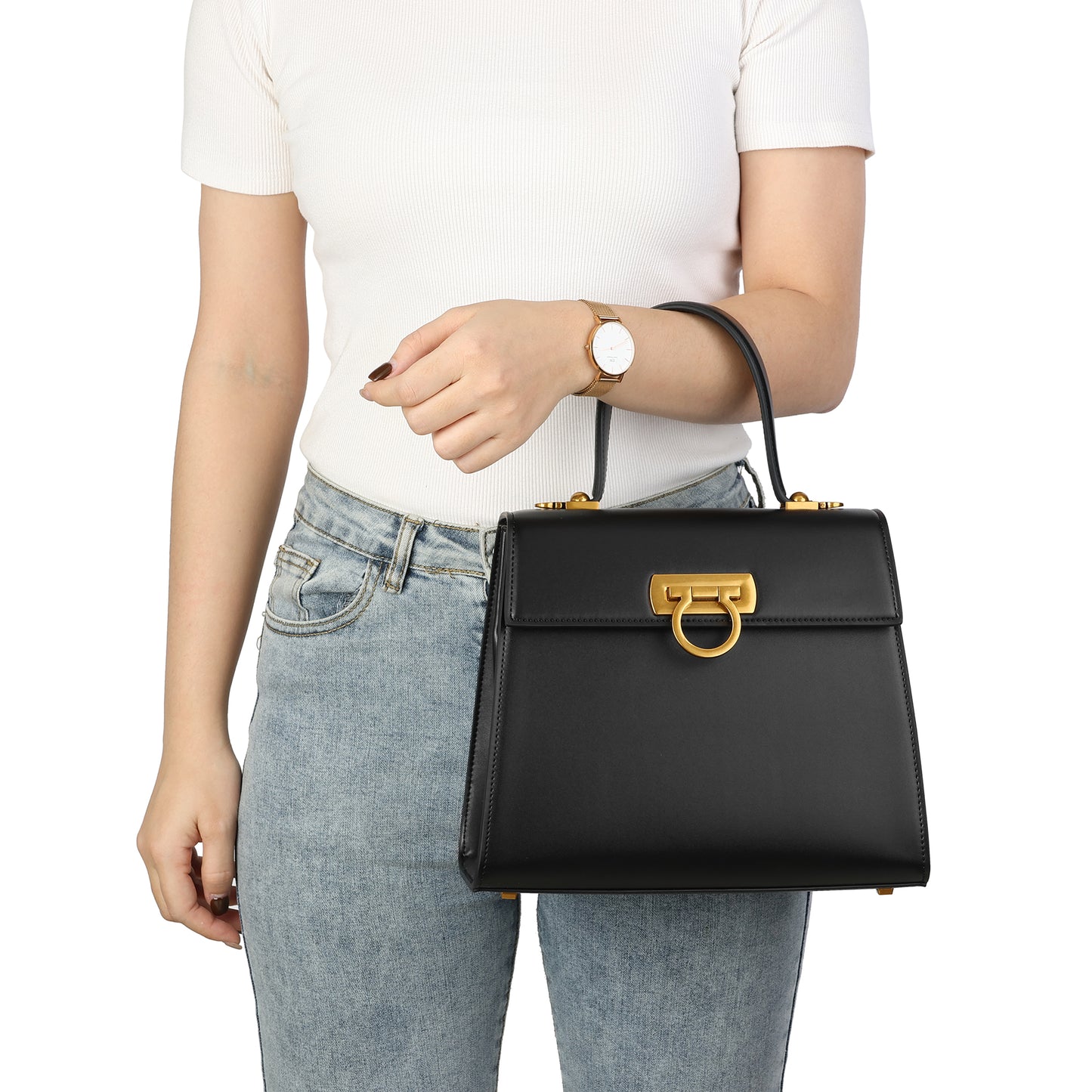 Elegant Structured Leather Top Handle Bag