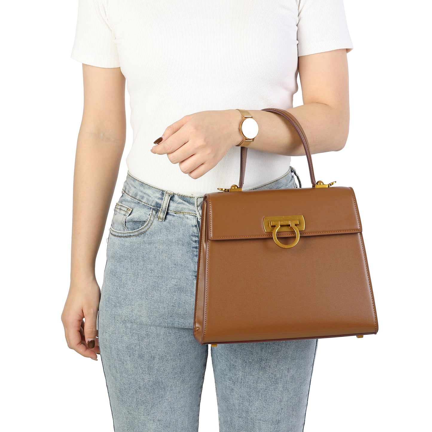 Elegant Structured Leather Top Handle Bag