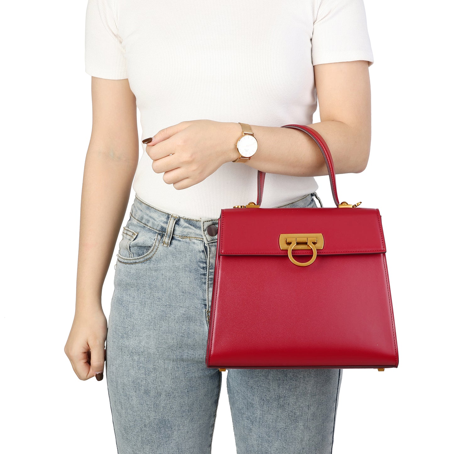 Elegant Structured Leather Top Handle Bag