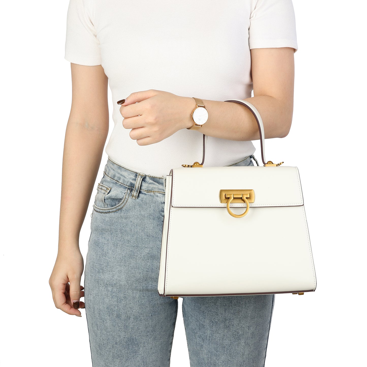 Elegant Structured Leather Top Handle Bag