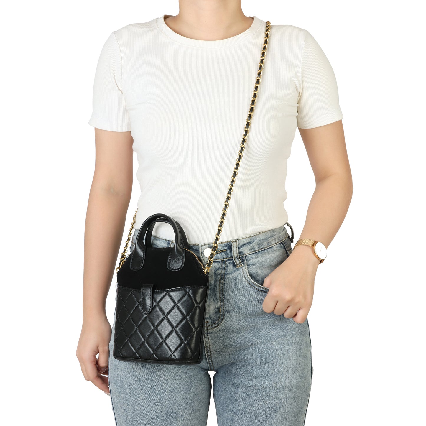 Quilted Leather Mini Tote with Chain Strap