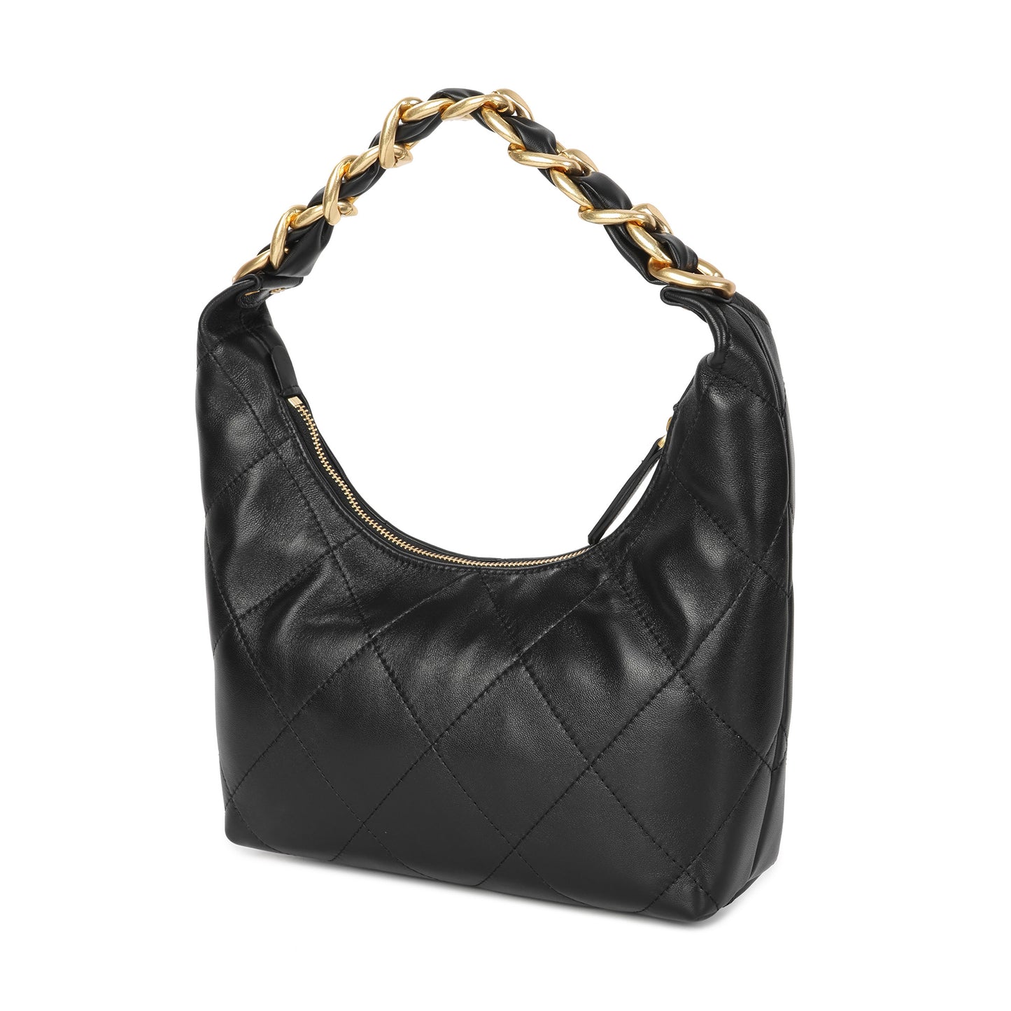 Soft Quilted Leather Shoulder Bag with Gold Chain Handle
