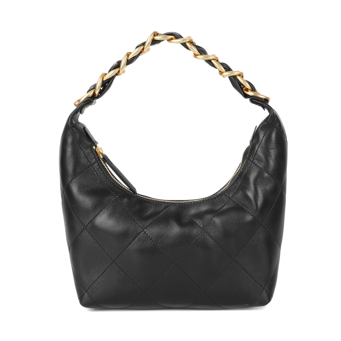 Soft Quilted Leather Shoulder Bag with Gold Chain Handle