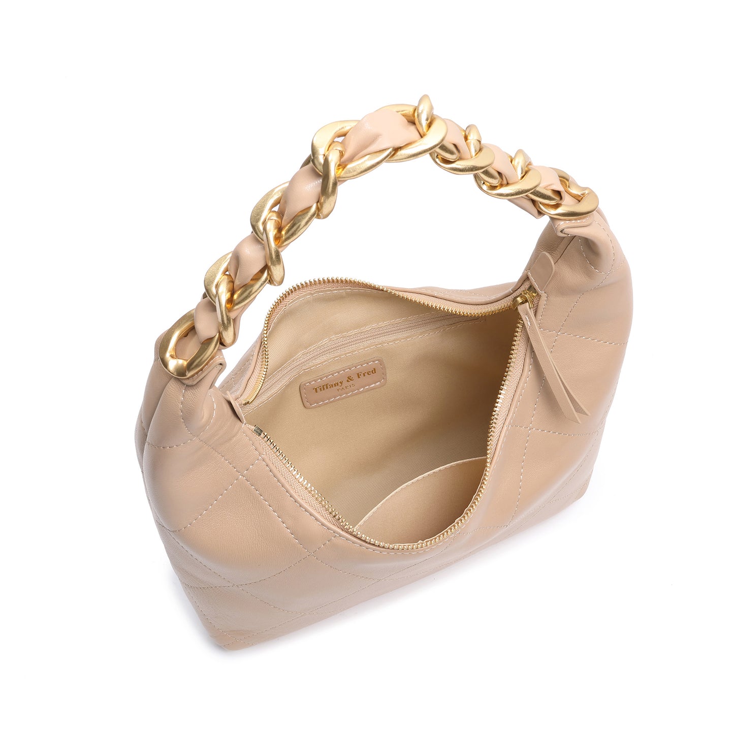 Soft Quilted Leather Shoulder Bag with Gold Chain Handle