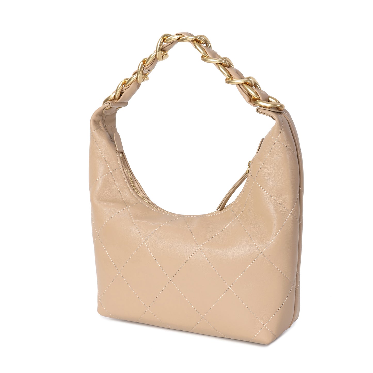 Soft Quilted Leather Shoulder Bag with Gold Chain Handle