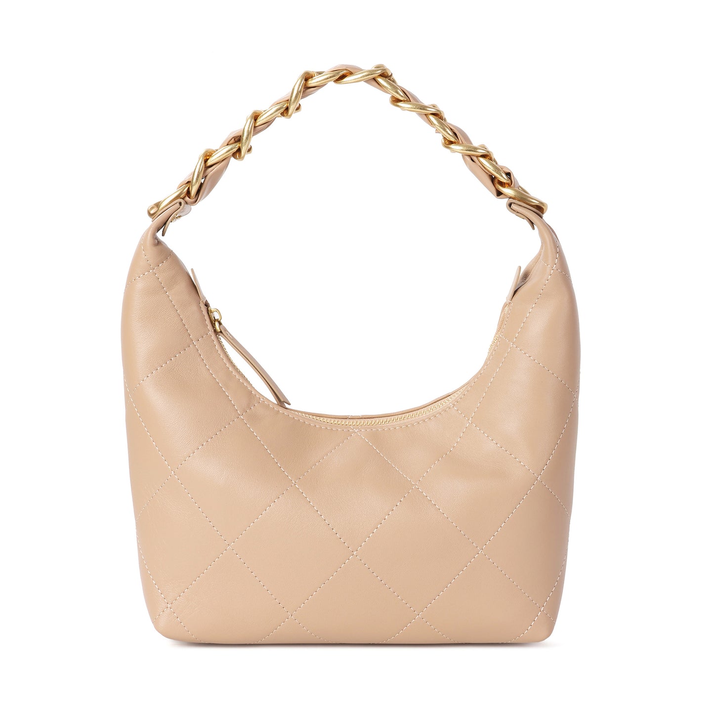 Soft Quilted Leather Shoulder Bag with Gold Chain Handle