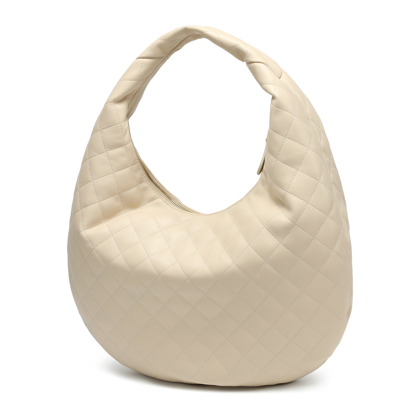 Quilted Sheepskin Leather Hobo Shoulder Bag