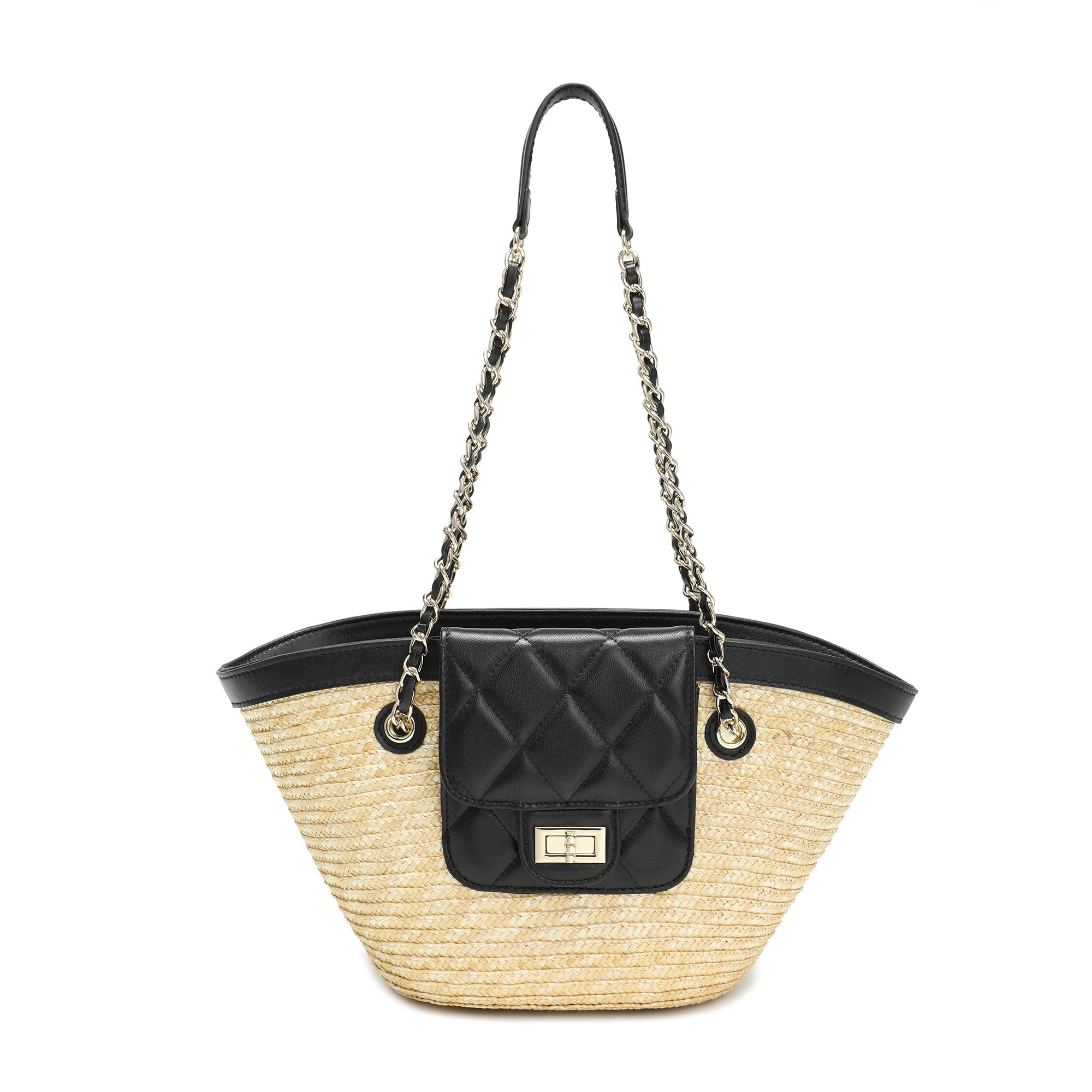 Quilted Straw Tote Bag with Chain Handles – Tiffany & Fred Paris