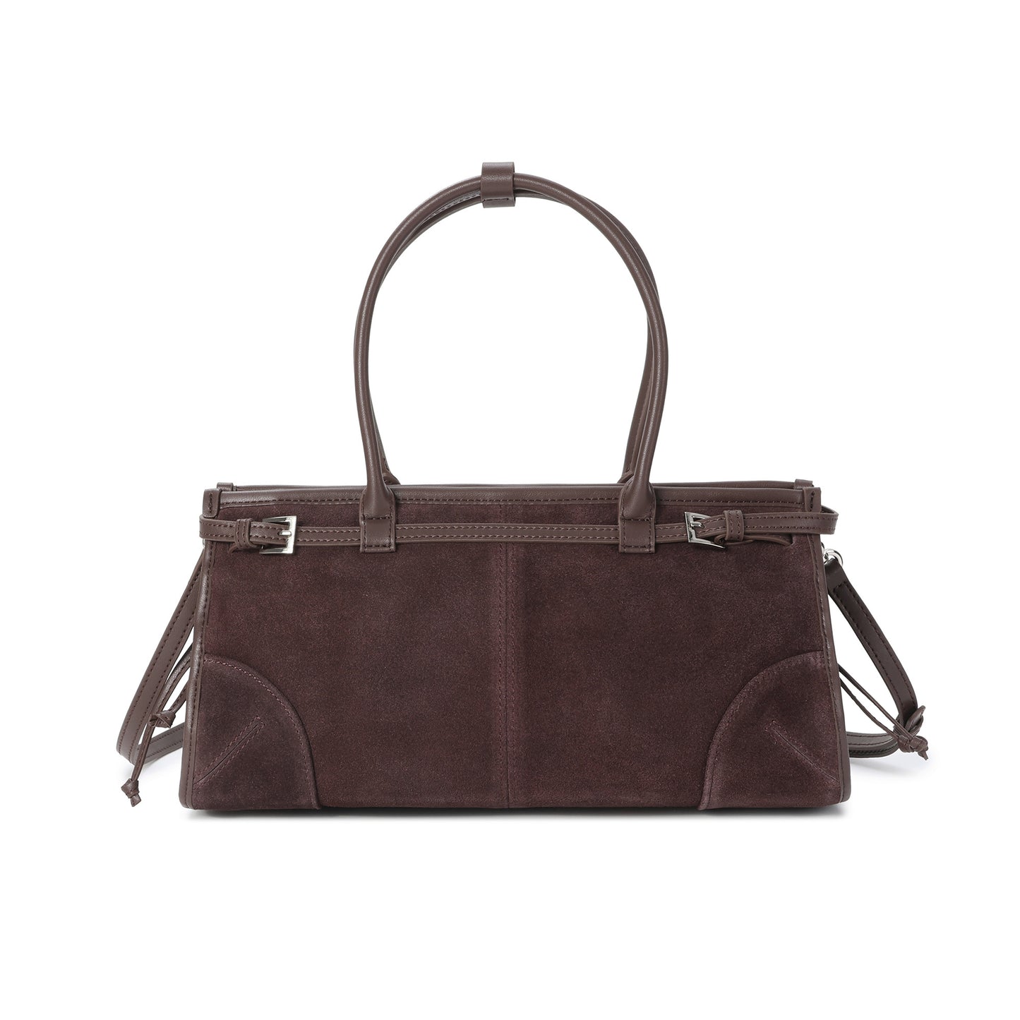 Suede & Leather Structured Tote with Adjustable Shoulder Strap