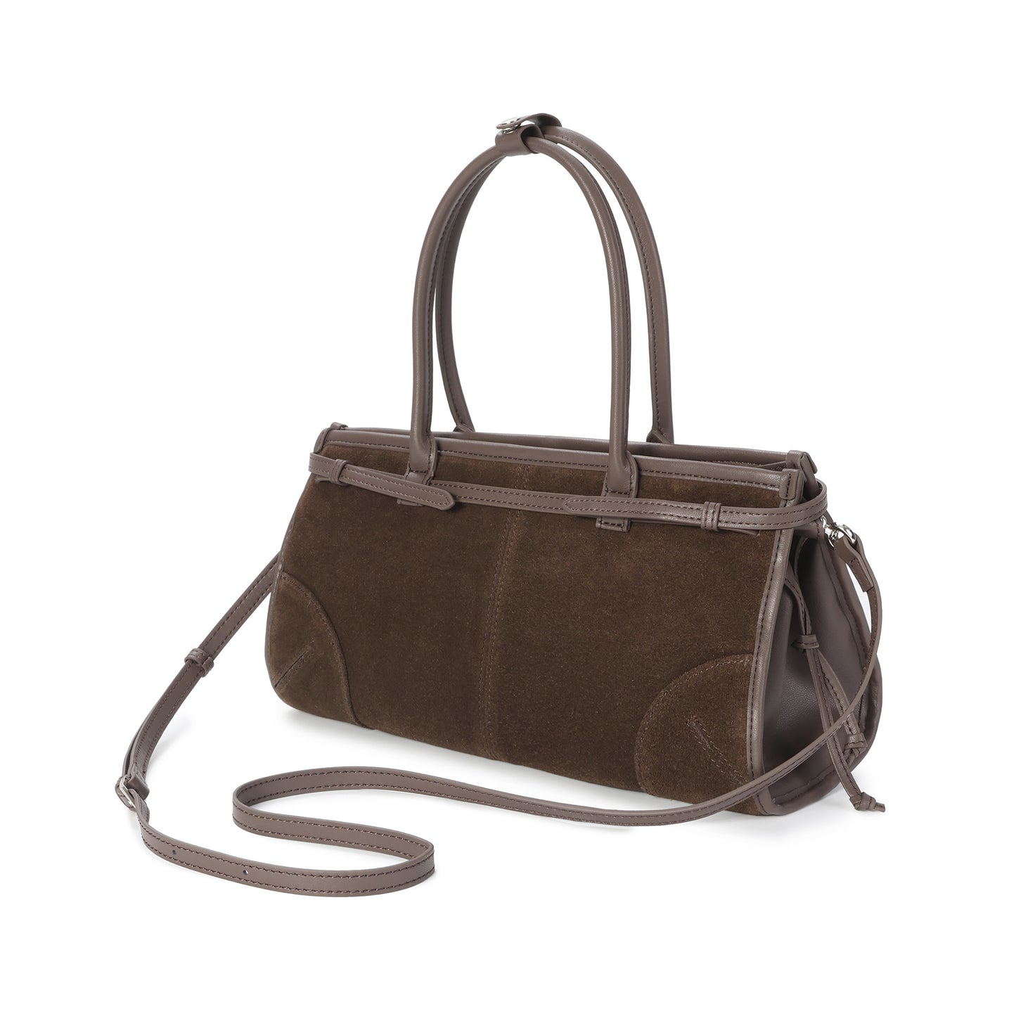 Suede & Leather Structured Tote with Adjustable Shoulder Strap