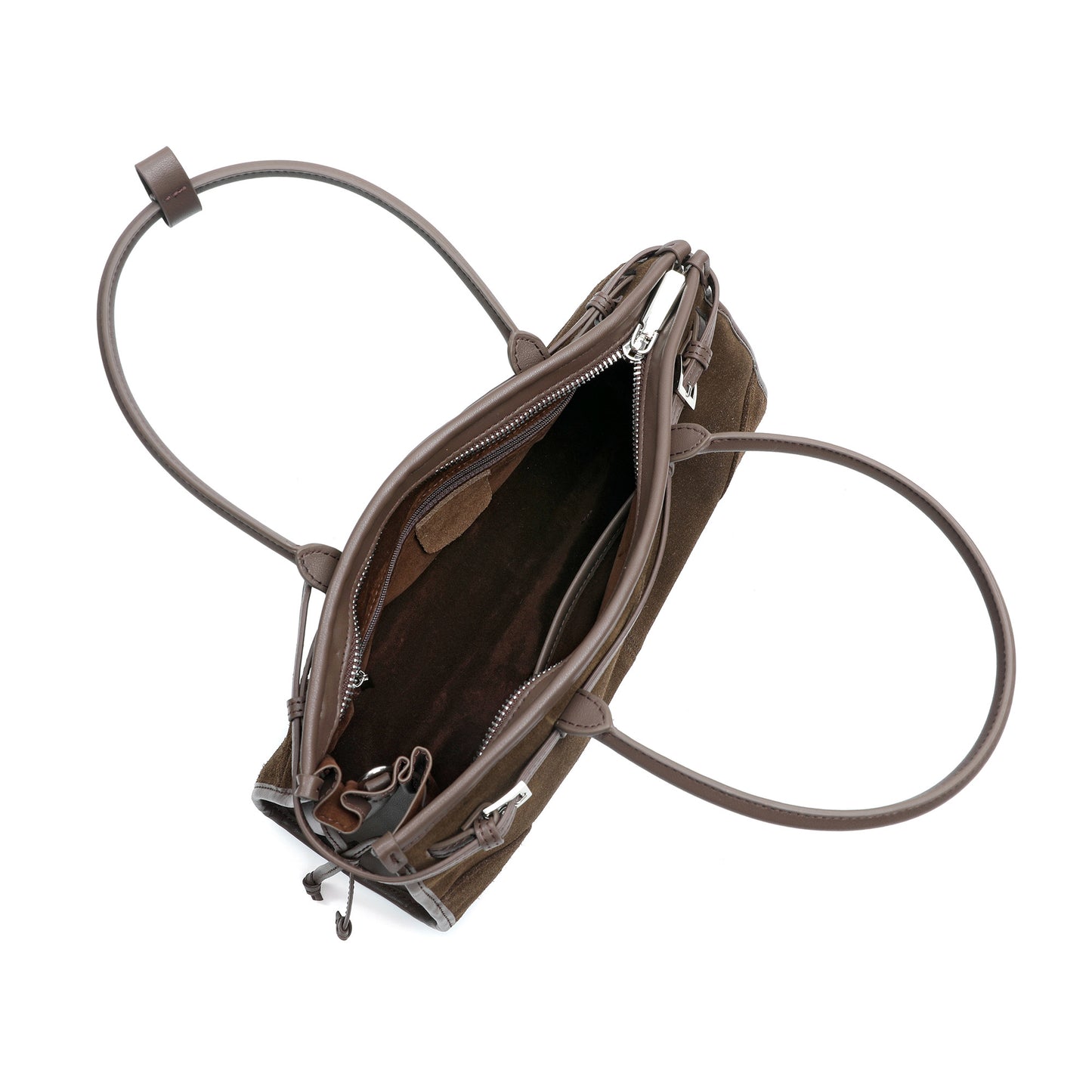 Suede & Leather Structured Tote with Adjustable Shoulder Strap