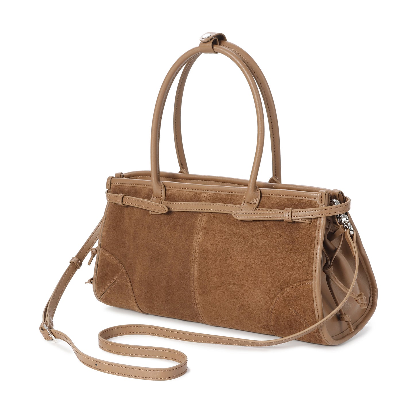 Suede & Leather Structured Tote with Adjustable Shoulder Strap