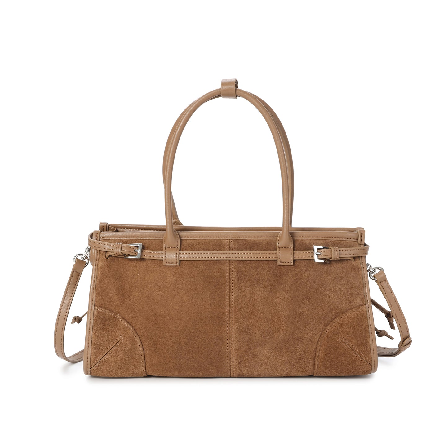 Suede & Leather Structured Tote with Adjustable Shoulder Strap