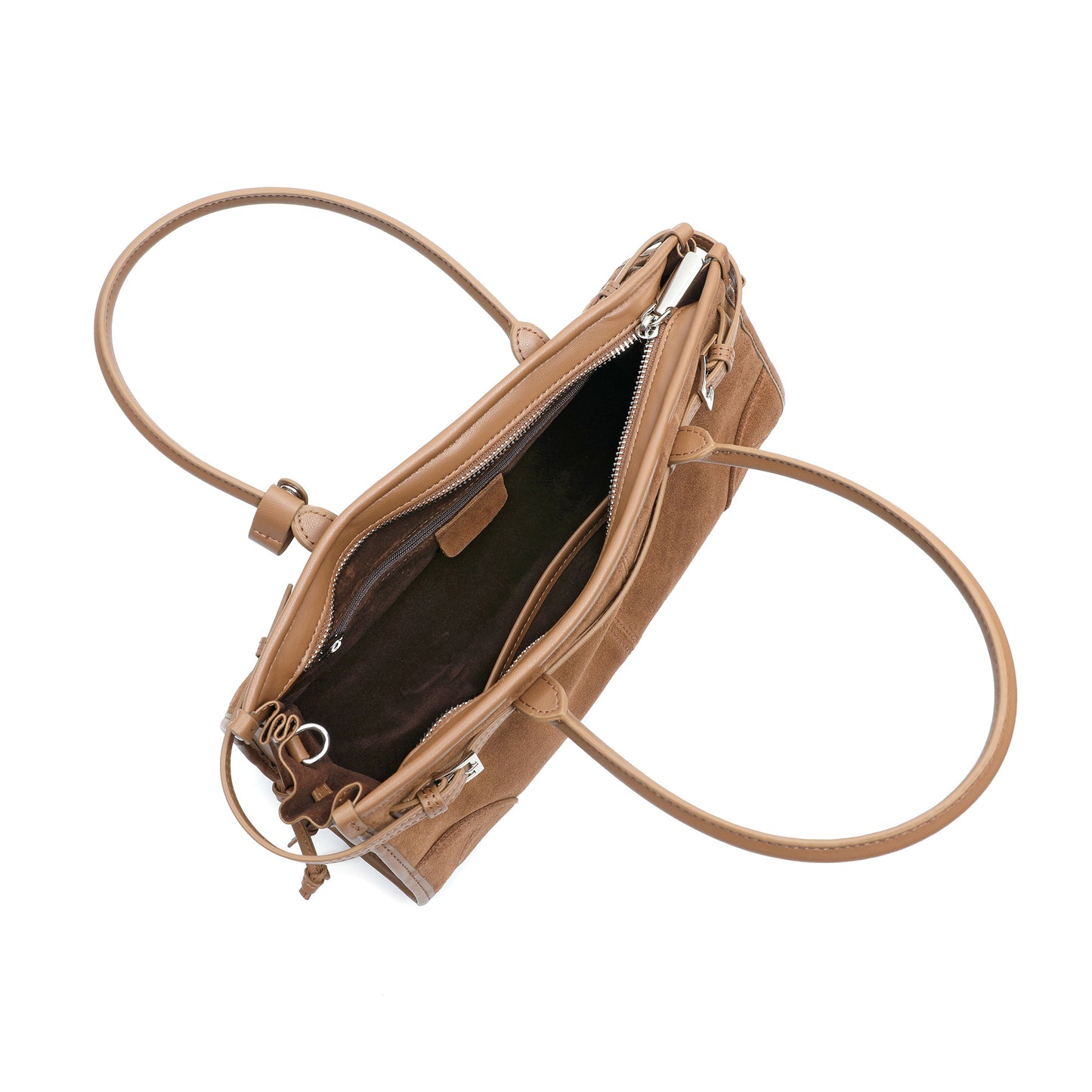 Suede & Leather Structured Tote with Adjustable Shoulder Strap