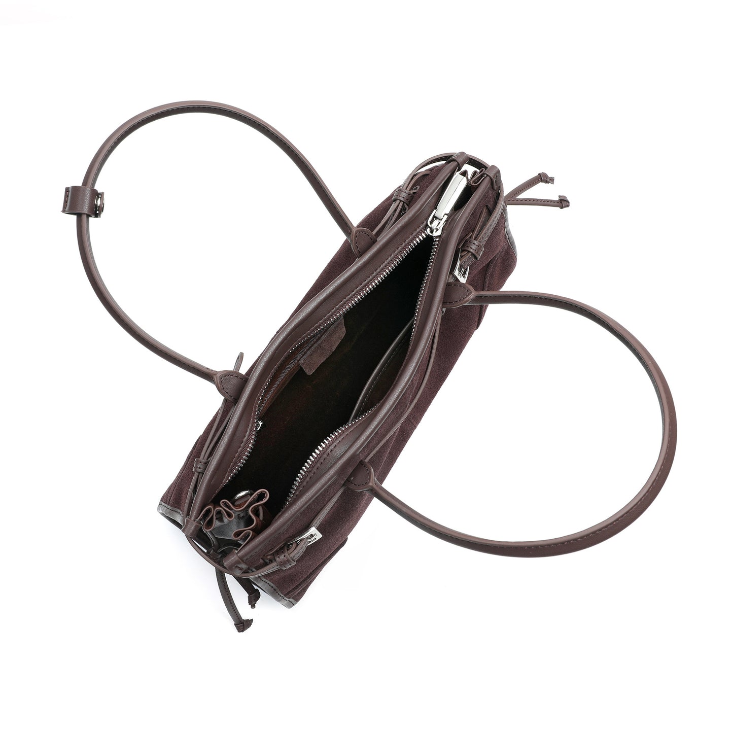 Suede & Leather Structured Tote with Adjustable Shoulder Strap