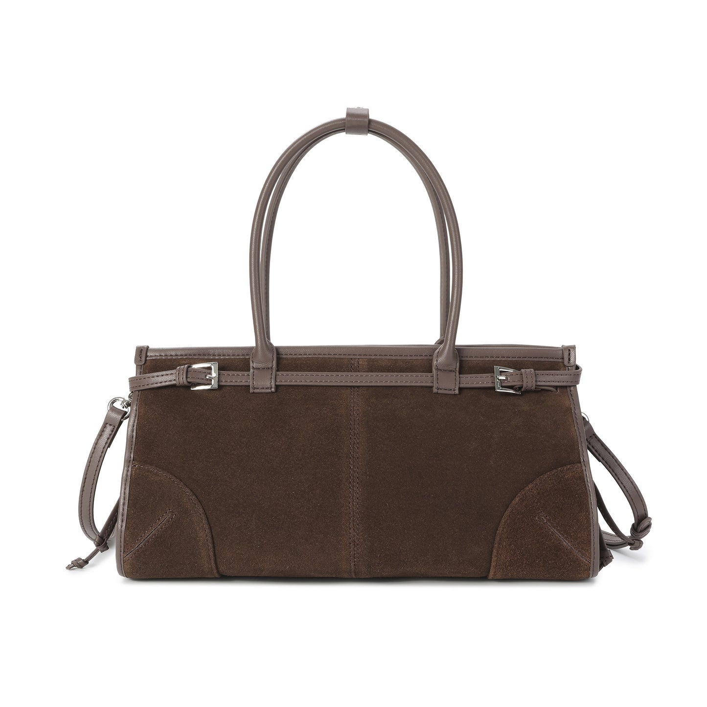Suede & Leather Structured Tote with Adjustable Shoulder Strap