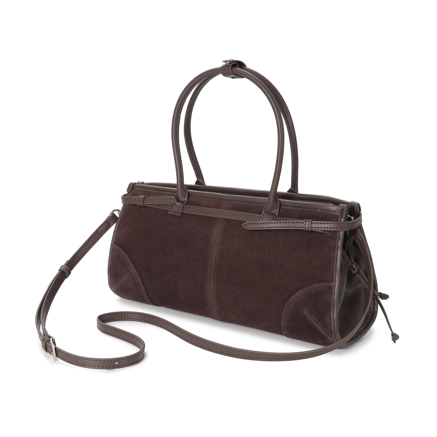 Suede & Leather Structured Tote with Adjustable Shoulder Strap