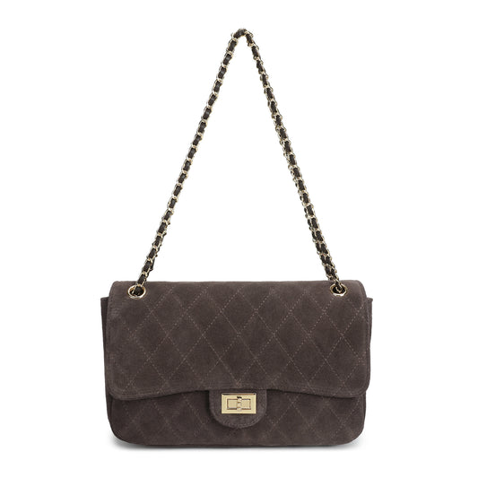 Suede & Woven Leather Convertible Shoulder & Crossbody Bag
