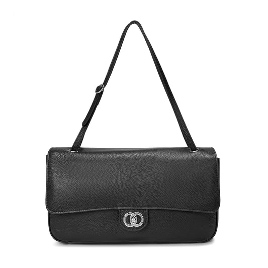 Pebbled Leather Turn-Lock Shoulder Bag