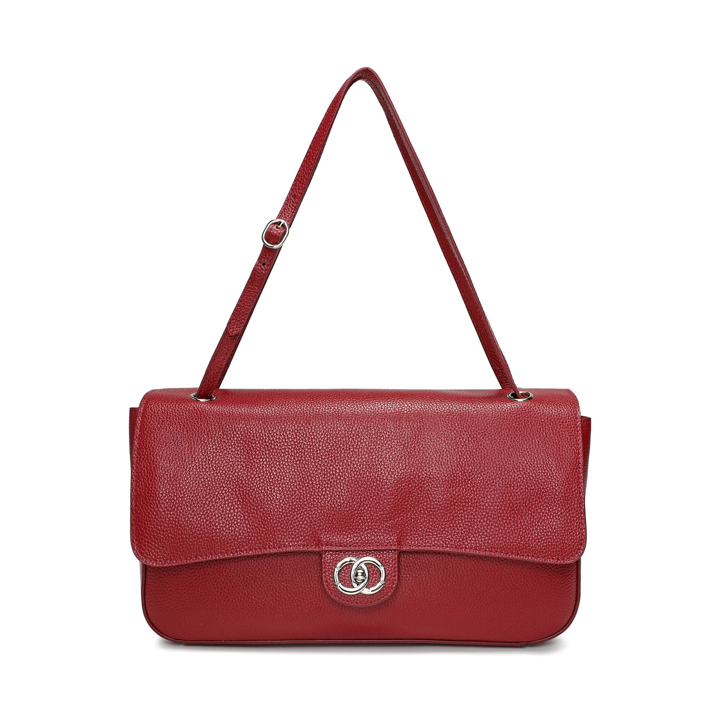 Pebbled Leather Turn-Lock Shoulder Bag