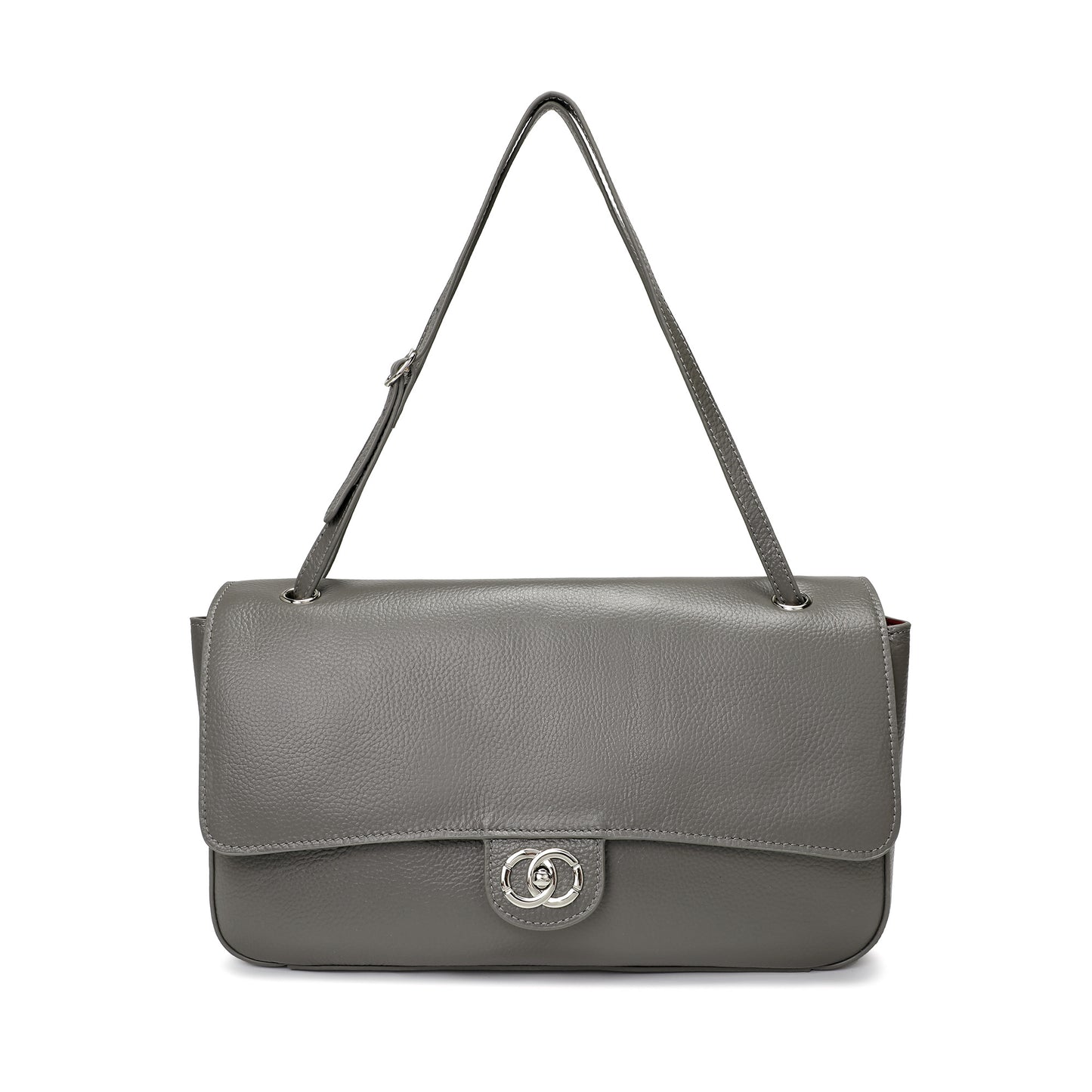 Pebbled Leather Turn-Lock Shoulder Bag