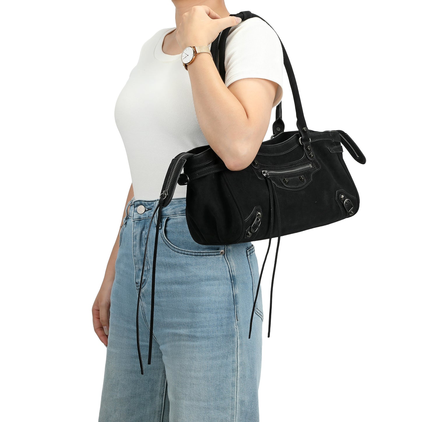 The City Suede Moto Shoulder Bag