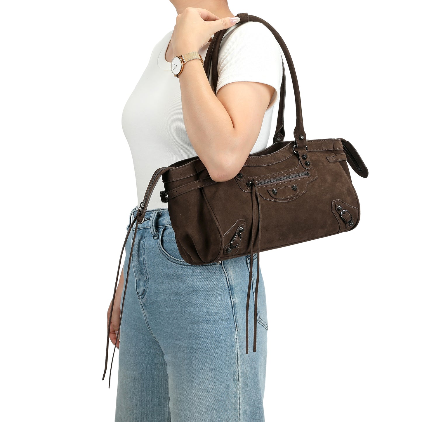 The City Suede Moto Shoulder Bag