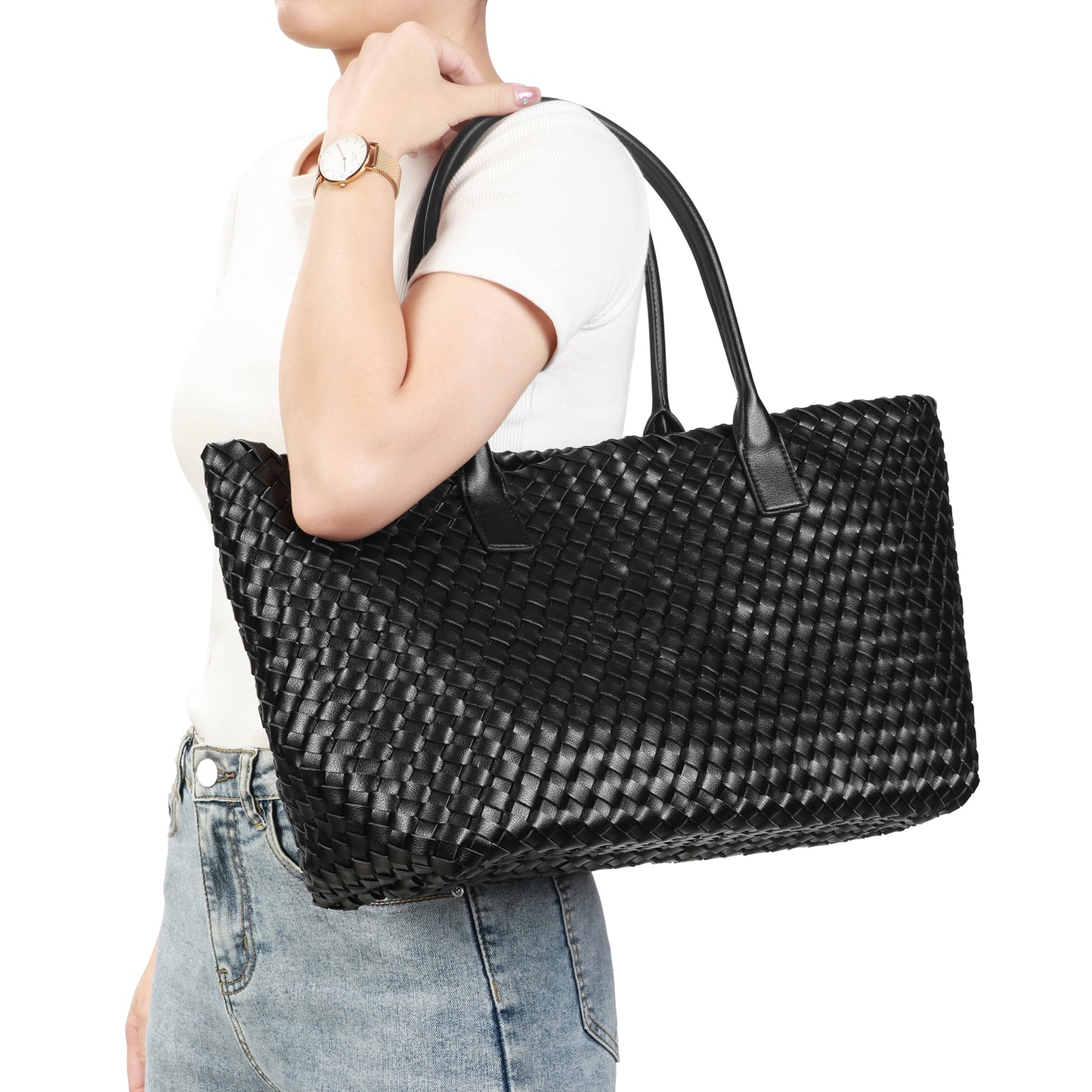 Large Hand-Woven Leather Tote Bag