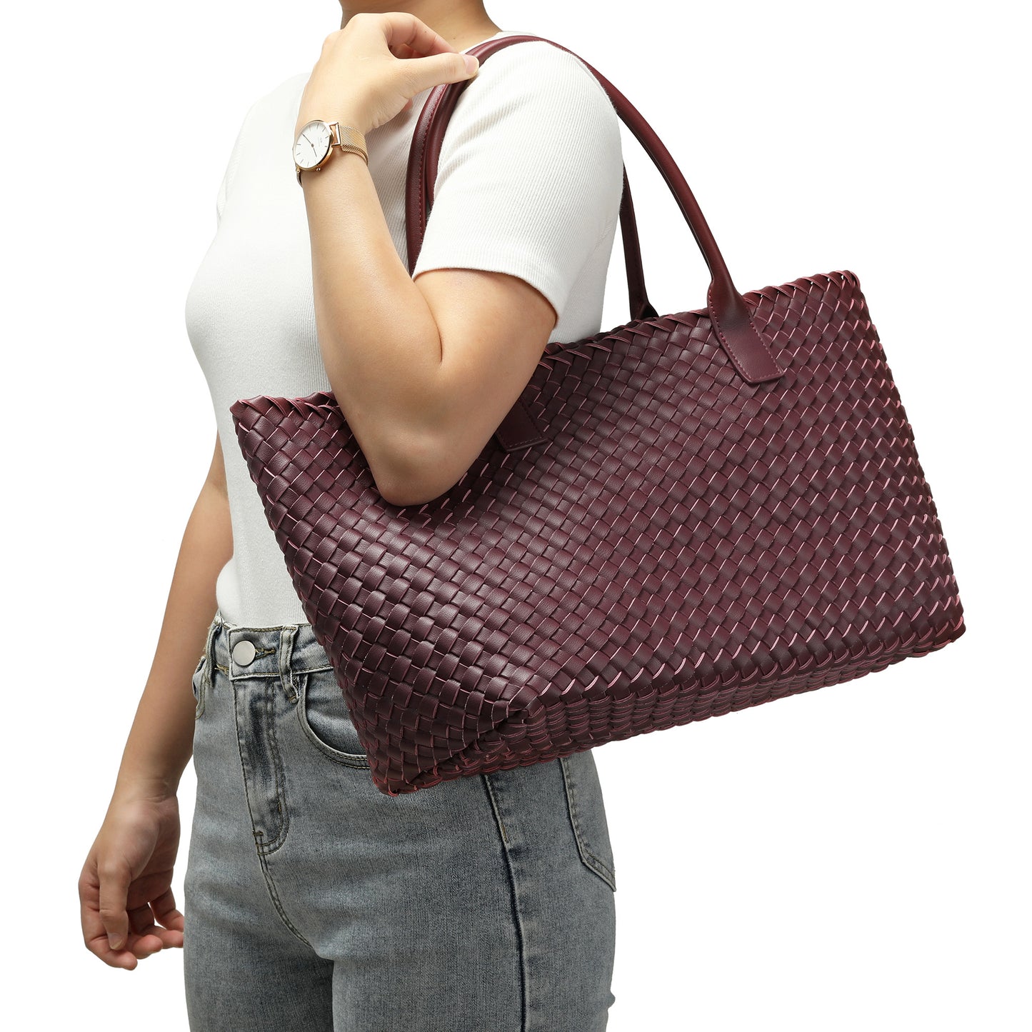 Large Hand-Woven Leather Tote Bag