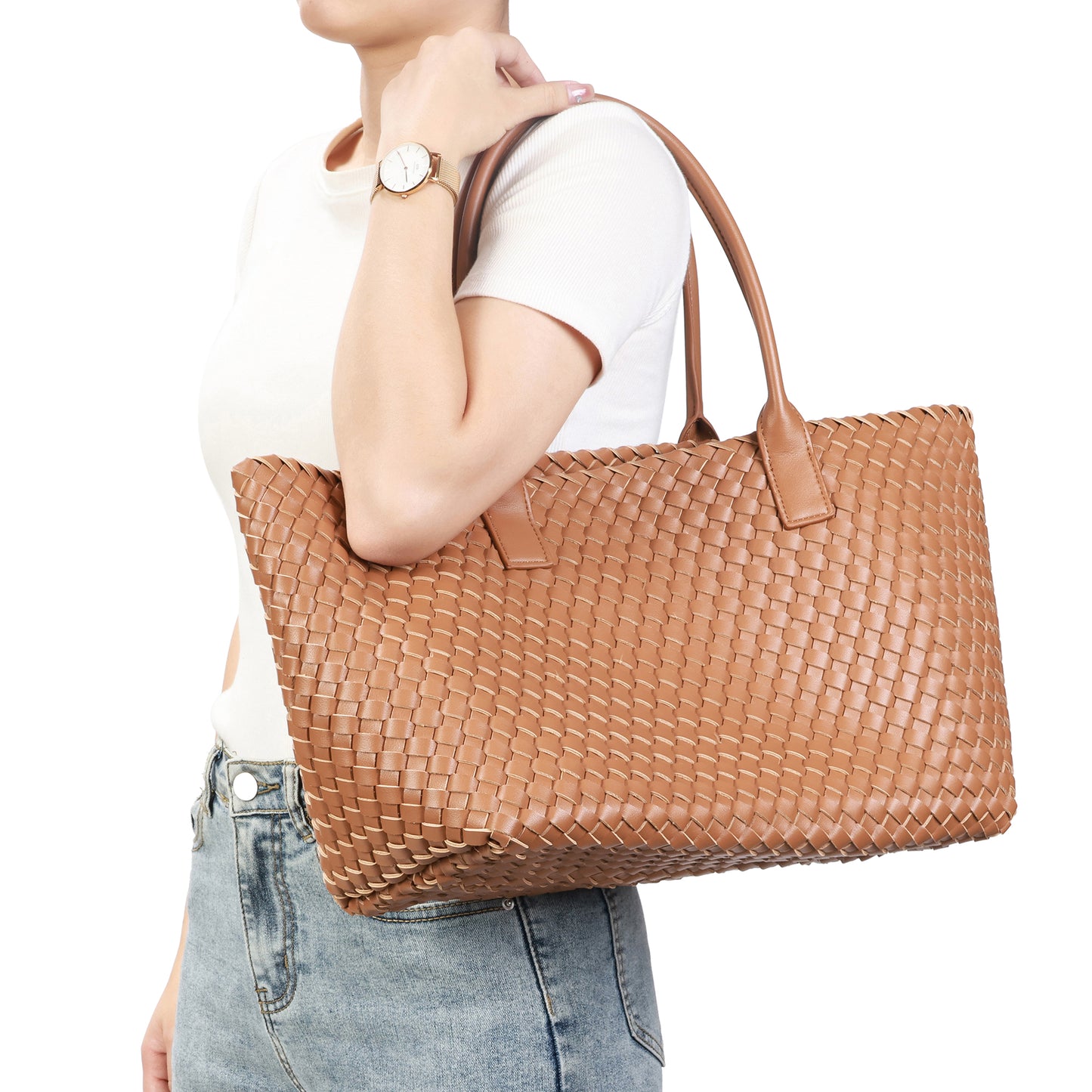 Large Hand-Woven Leather Tote Bag