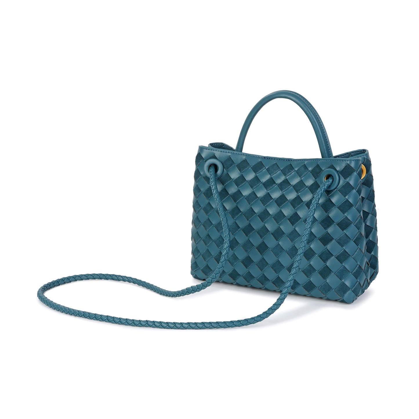 Woven Leather Mini Top-Handle Bag with Rope-Knot Hardware