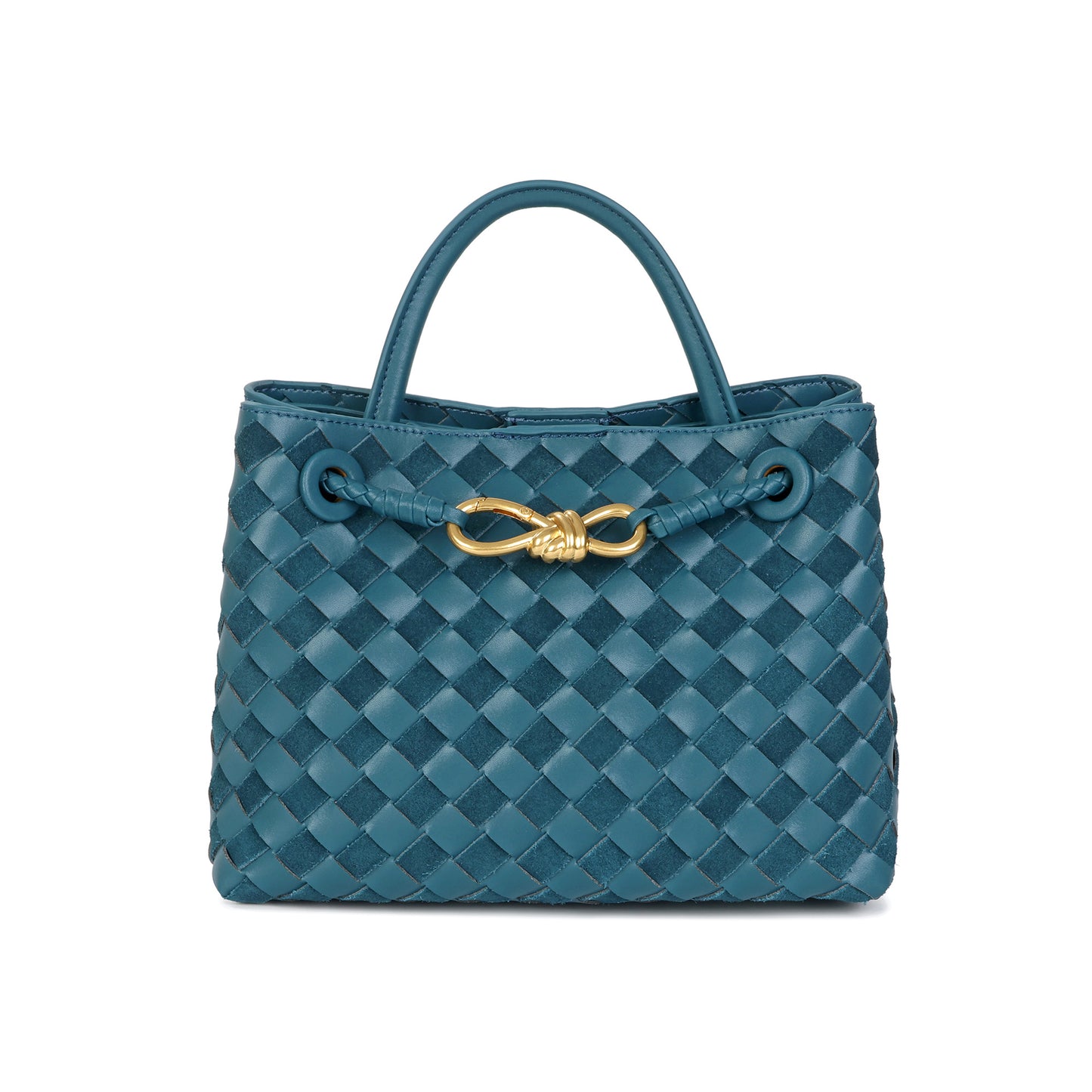 Woven Leather Mini Top-Handle Bag with Rope-Knot Hardware