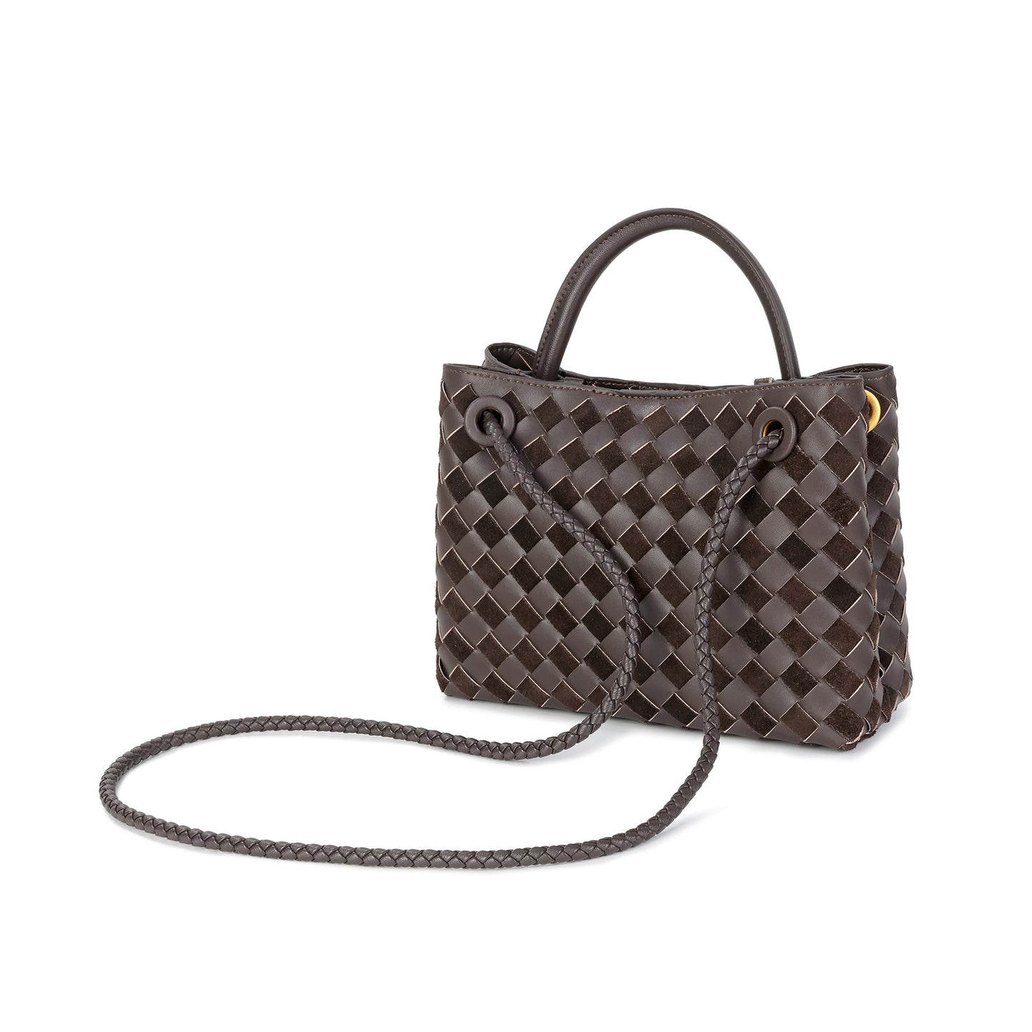 Woven Leather Mini Top-Handle Bag with Rope-Knot Hardware