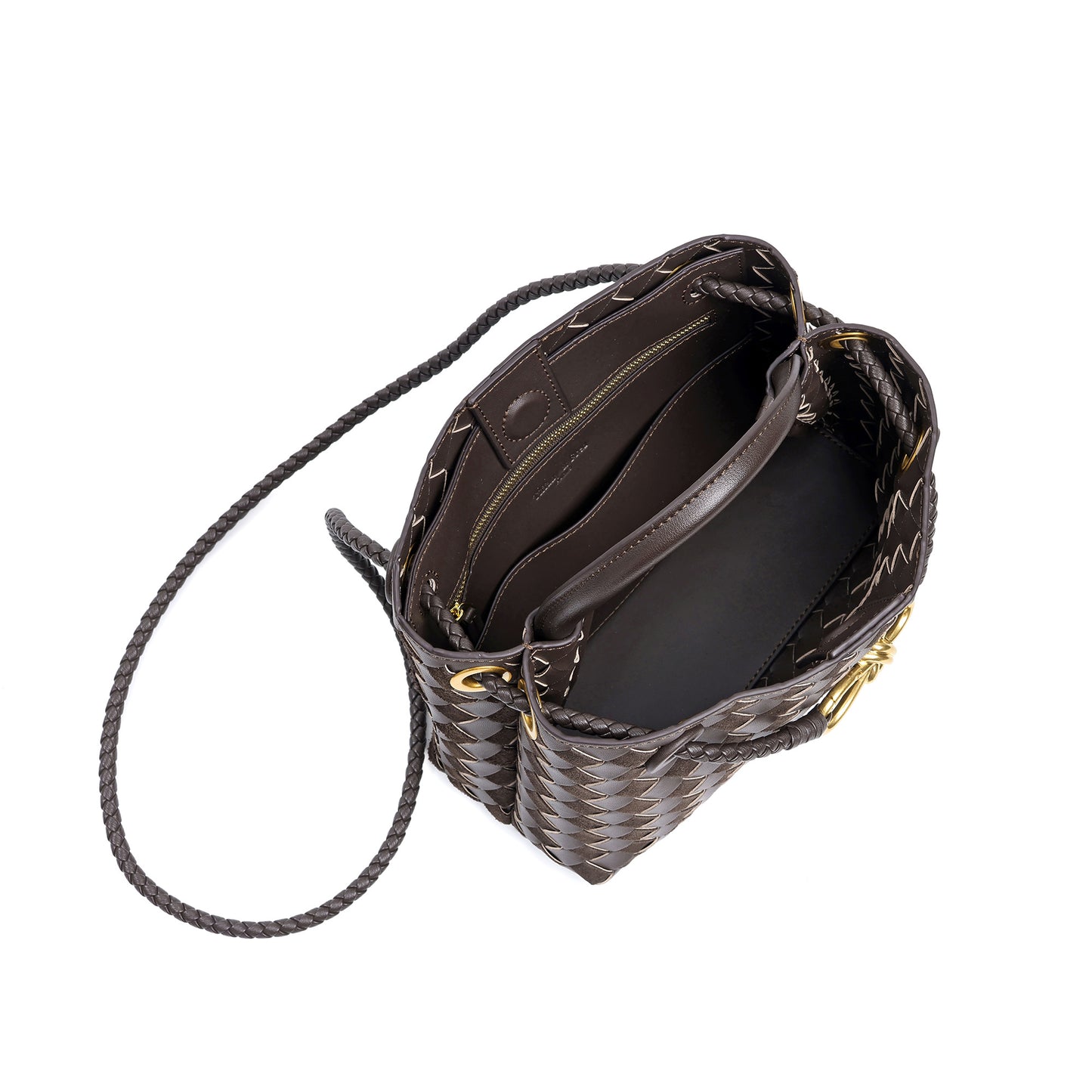 Woven Leather Mini Top-Handle Bag with Rope-Knot Hardware