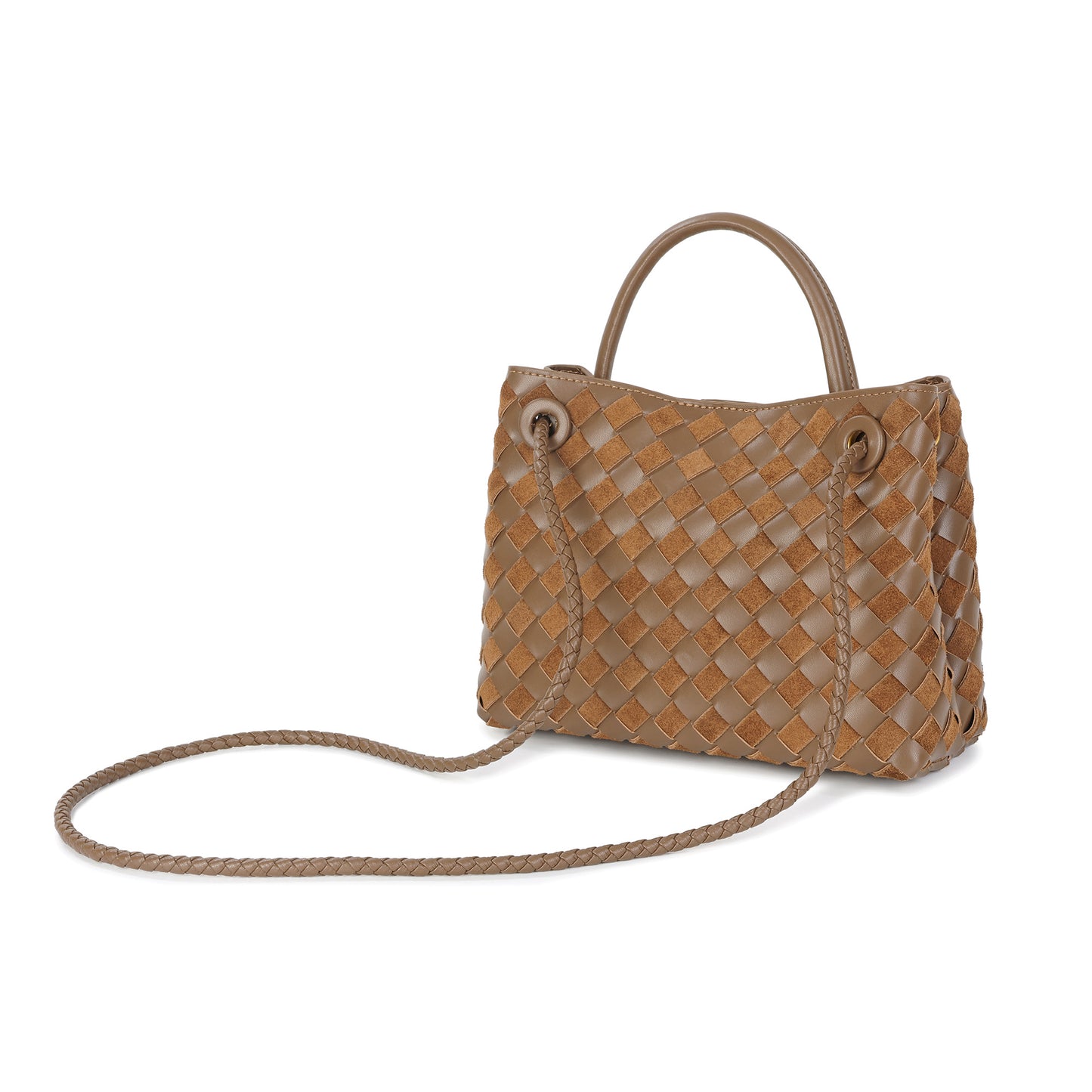 Woven Leather Mini Top-Handle Bag with Rope-Knot Hardware