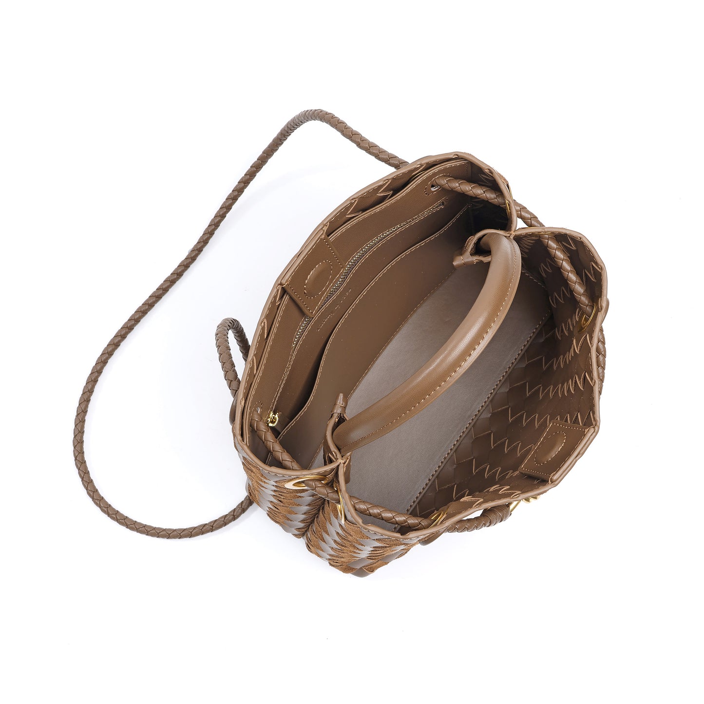 Woven Leather Mini Top-Handle Bag with Rope-Knot Hardware
