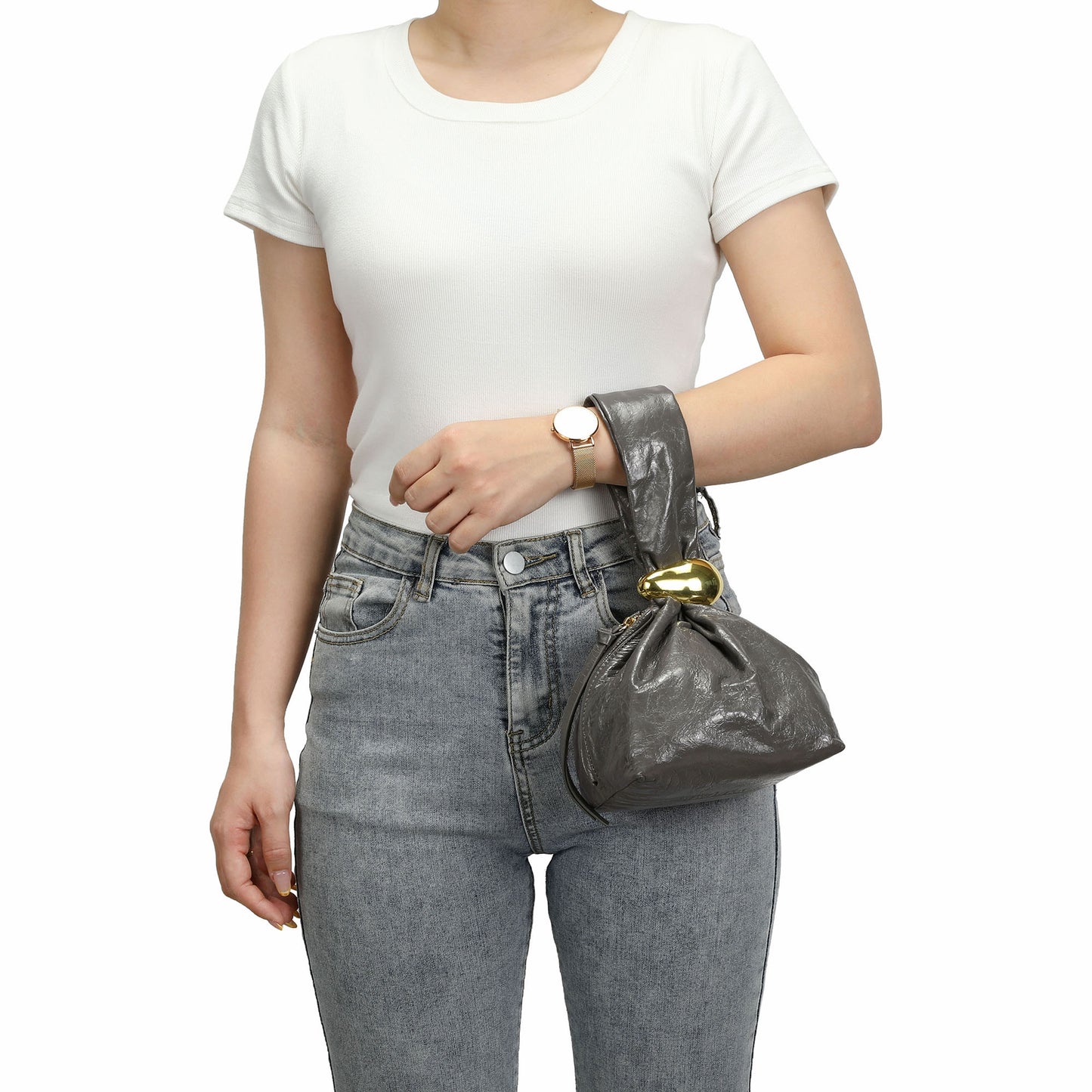 Soft Leather Knot Handle Mini Pouch