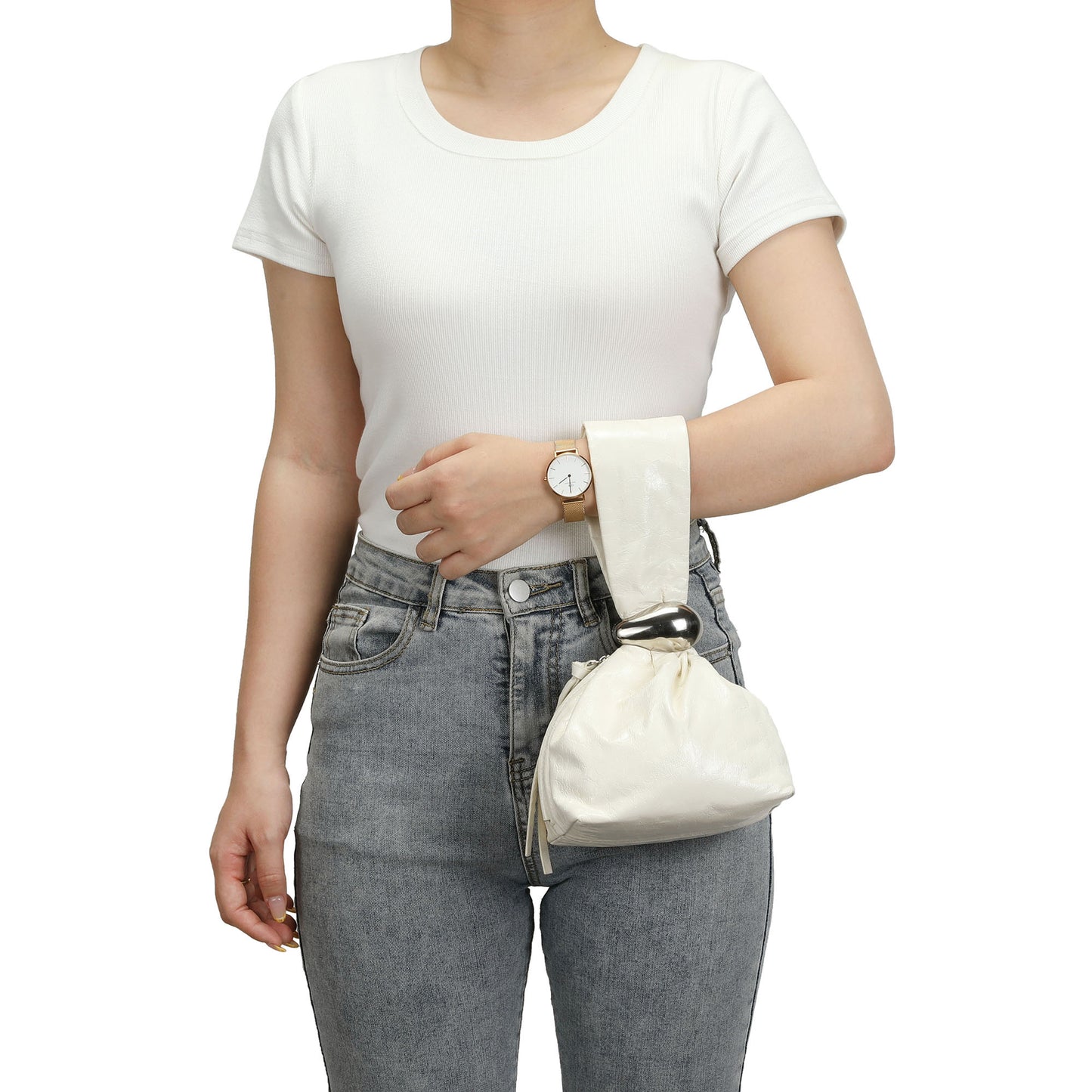 Soft Leather Knot Handle Mini Pouch