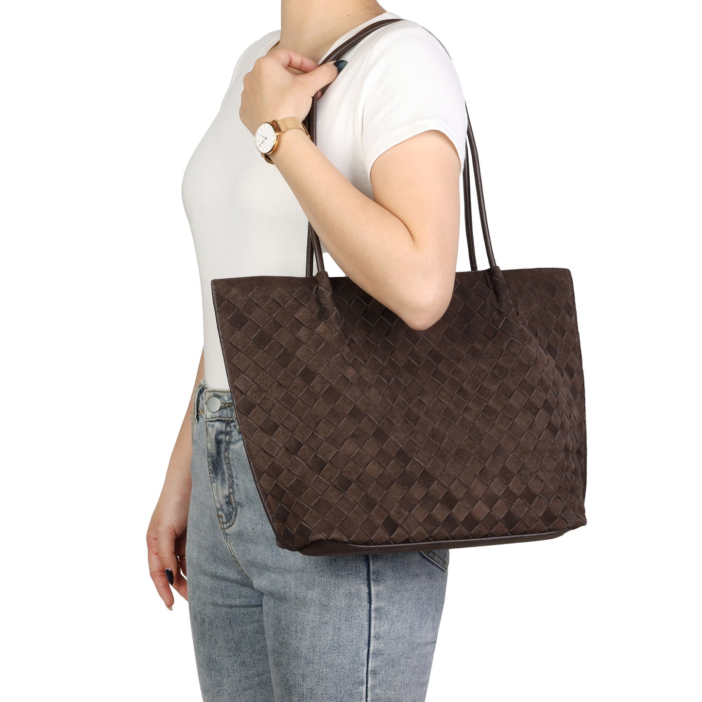 Woven Suede Leather Tote Bag