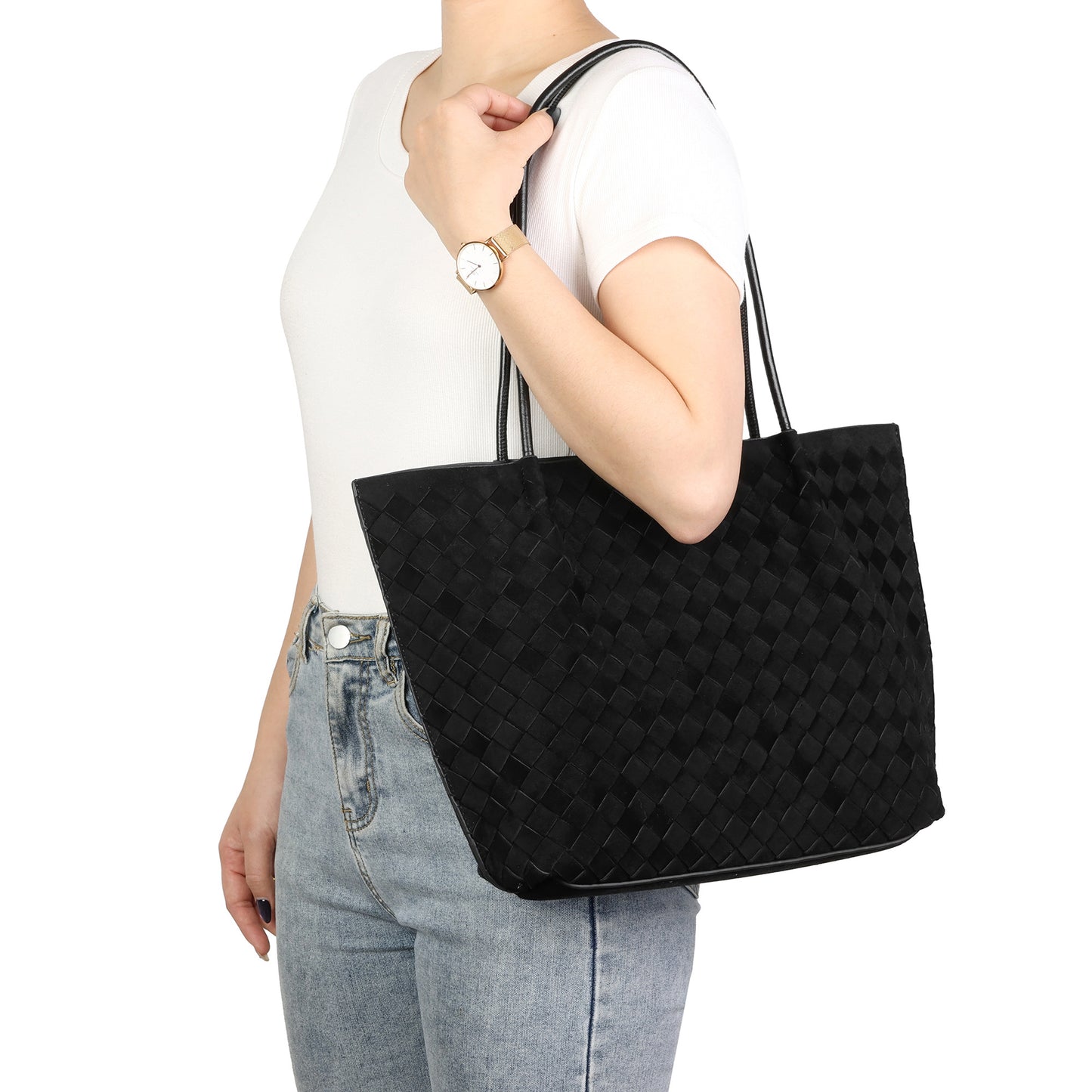 Woven Suede Leather Tote Bag