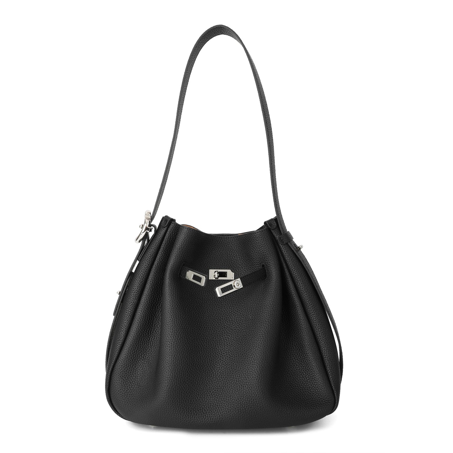 Pebbled Leather Bucket Shoulder Bag