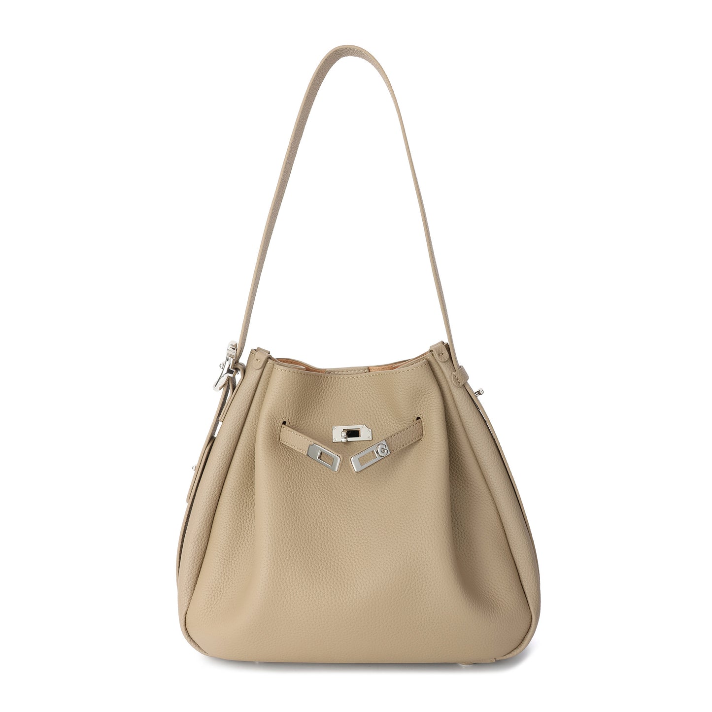 Pebbled Leather Bucket Shoulder Bag